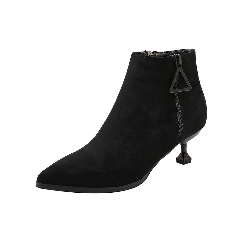 

5331-3 Kitten Heels Women's 2019 New Style Versatile Semi-high Heeled Martin Boots WOMEN'S Boots Women's Winter plus Velvet Low-
