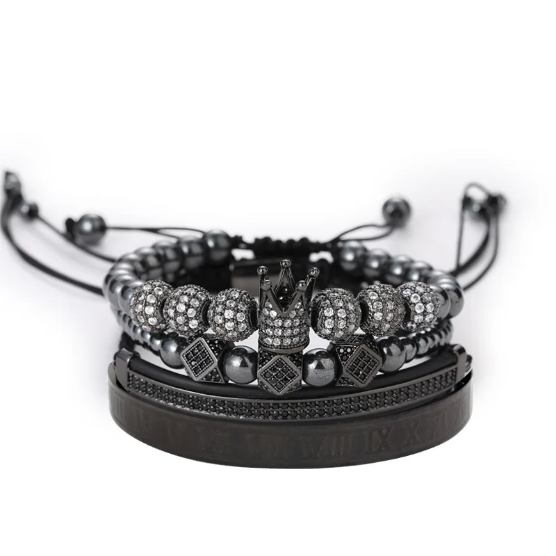 Pulseira de Luxo Pulseira de Malha para Homens Presentes de Jóias Coroa Charme Pulseira Contas Zircão Moda Rei cz 8 Pulseiras c/ pingentes
