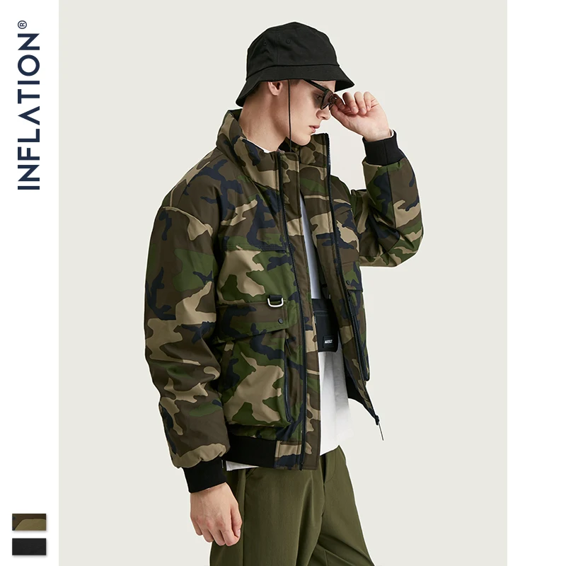 

INFLATION Design Camo Men Down Coat 2019 Streetwear Fashion 90% White Duck Men Down Jacket Functional Pockets Winter Coat 9759W