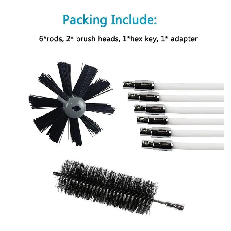 1Set Chimney Cleaner Brush Cleaning Rotary Sweep System Fireplace Kit Flexible Rod Tools