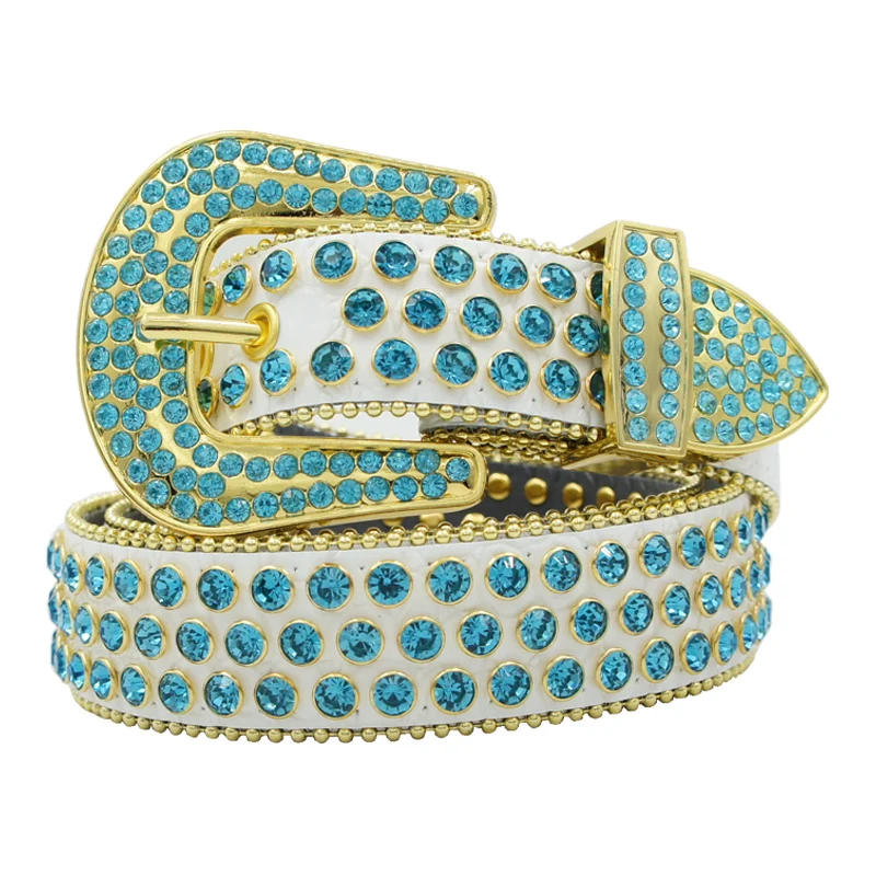 

Genuine Leather Fashion Luxury Rhinestone Western Diamond Crystal Studded Belts Cowgirl Cowboy For Women Men Strap Jean