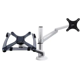 

Silver Aluminum Alloy Adjustable Combination Desk Holder Bracket Stand Mount Dual Arm OA-7X for Office PC Laptop Monitors