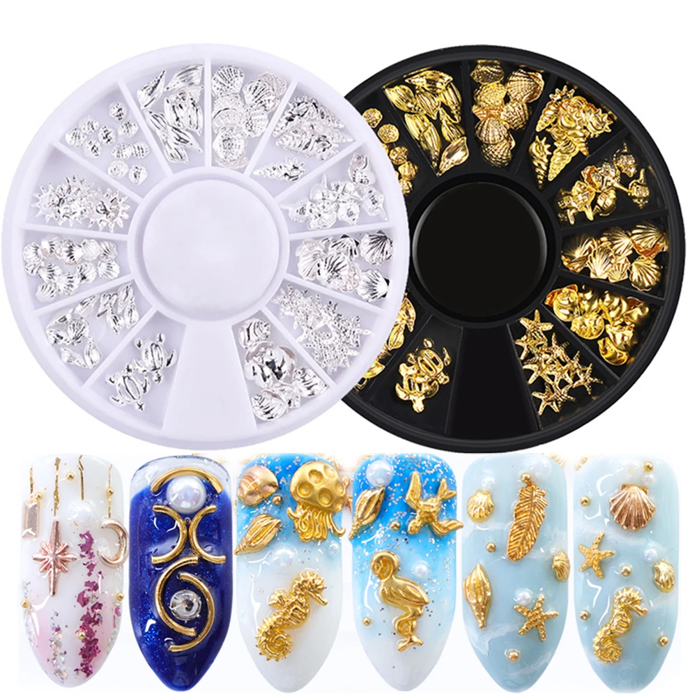 DIY Nail Art Gold Silver Mixed Shape Metal Decoration Hollow Rod Shell Moon Horse Eye Chain Accessories 3D Design Manicure Tools | Красота и