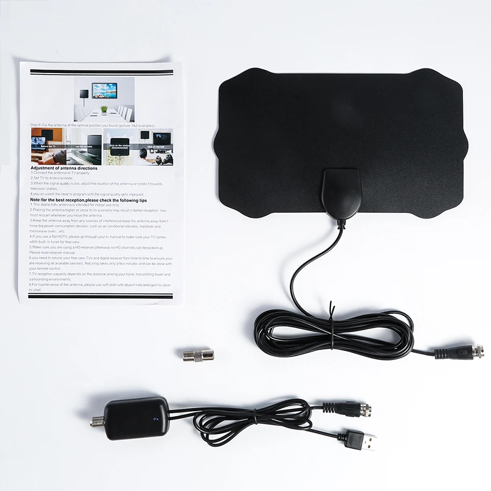 1080P Digital Ultra Thin HDTV F Male Connector TV Antenna Amplifier Easy Installation High Definition Long Range Cable Tools