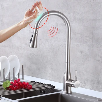 

Kitchen Sink Smart Touch Faucet Pull Down Auto Sensor Tap Hot Cold Water Inductive Mixer Tap Deck Mount Sensitive Faucets Taps
