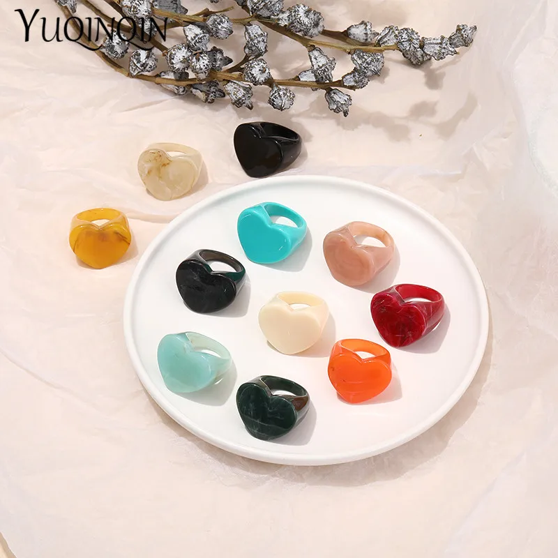 Trendy Colorful Big Heart Rings For Women Fashion Jewelry Resin Acrylic Geometric Punk Finger Rings For Girls Party Gifts ring set gold color rings finger ring gold color ring sparkling heart ring adjustable rings