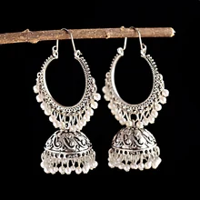 OIQUEI, индийская Jhumka, ювелирное изделие,, модные жемчужные кисточки, богемные, винтажные, серебряные, большие, круглые колокольчики, висячие серьги для женщин