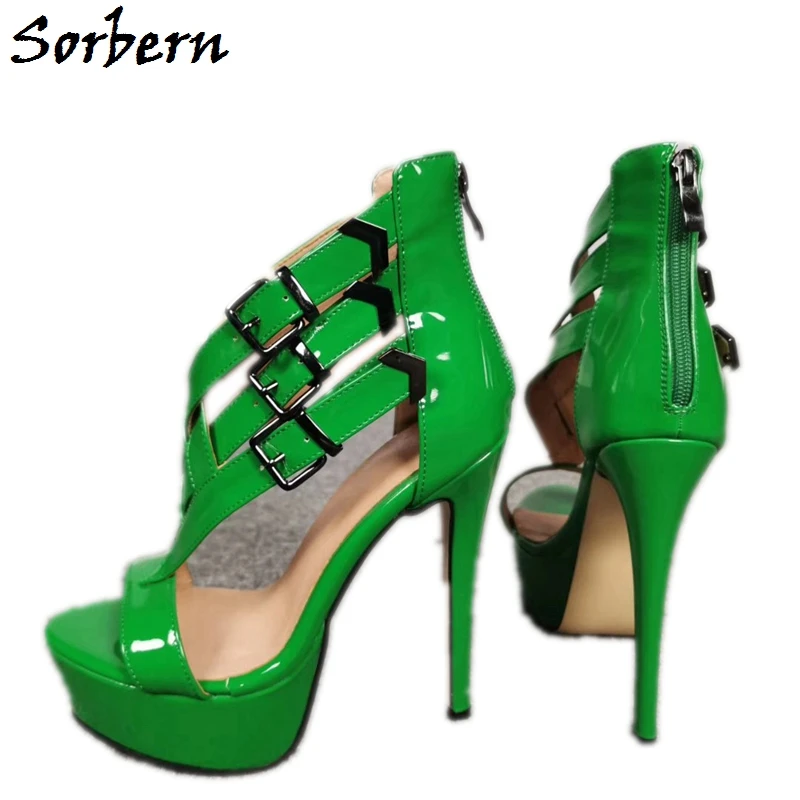 green open toe heels