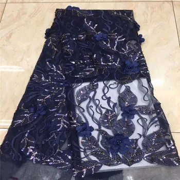 

3D Flower High Quality Nigerian Tulle Lace Fabrics Latest Beaded sequins Mesh African Lace Fabric Bride French Net Lace Fabric