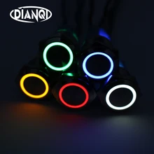 O anel anular do interruptor da tecla do metal de 16mm conduziu 5 v 6 v 12 v 220 v travamento momentâneo impermeável fechado para o motor do automóvel do carro(China)