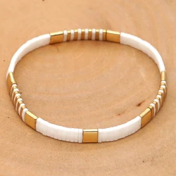 Elegant White and Gold Beaded Tila Bracelet (TL - B190144G)