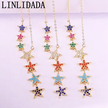 

5Pcs Rainbow Cubic zirconia CZ jewelry pendant colorful cz bright star Gold Color necklace For Lady Girls