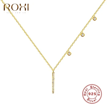 

ROXI Elegant Square Gemstones Clavicle Necklaces for Women Wedding Jewelry 925 Sterling Silver Gold Necklace Collares Chain