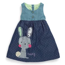 

Frocks for Girls 2021 Summer Baby Girl Clothes Children Denim Dot Bunny Sundress Pinafore Sleeveless Dress for Kids 2-7 Years