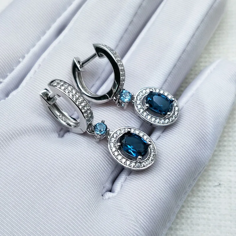Натуральные серьги хорошего цвета с голубым топазом в лондонском стиле, классическое стильное ювелирное изделие из серебра 925 пробы для девочек на вечеринку или на каждый день