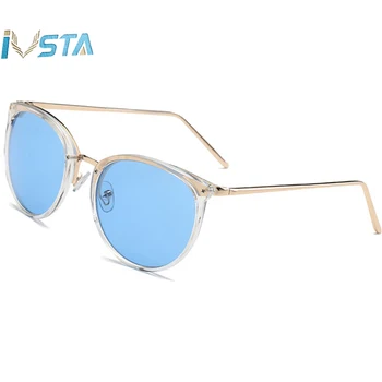 

IVSTA Cat Eye Sunglasses Women Round Vintage Retro Glasses Shades for Ladies Gothic Luxury Brand Designer Woman Pink Sea Blue