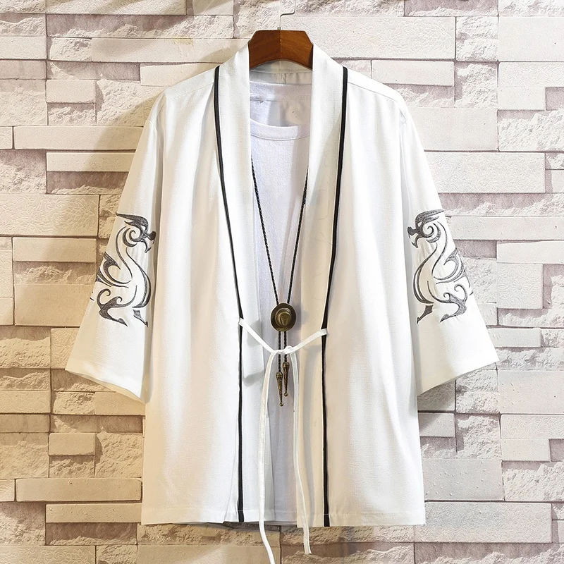 Japanese Kimono Man Haori Yukata Asian Streetwear Samurai Costume Cardigan Kimono Shirt Men Traditional Japanese Kimonos FF2626
