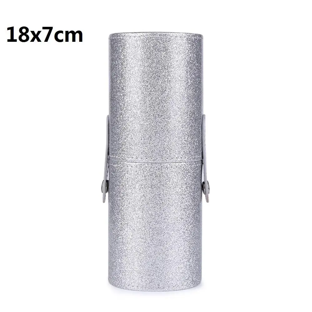 18x7cm sliver Портативный чехол для хранения кистей из искусственной кожи в форме цилиндра, дорожный держатель для ручек, косметический контейнер для инструментов, инструменты для макияжа - Цвет: 18x7cm sliver
