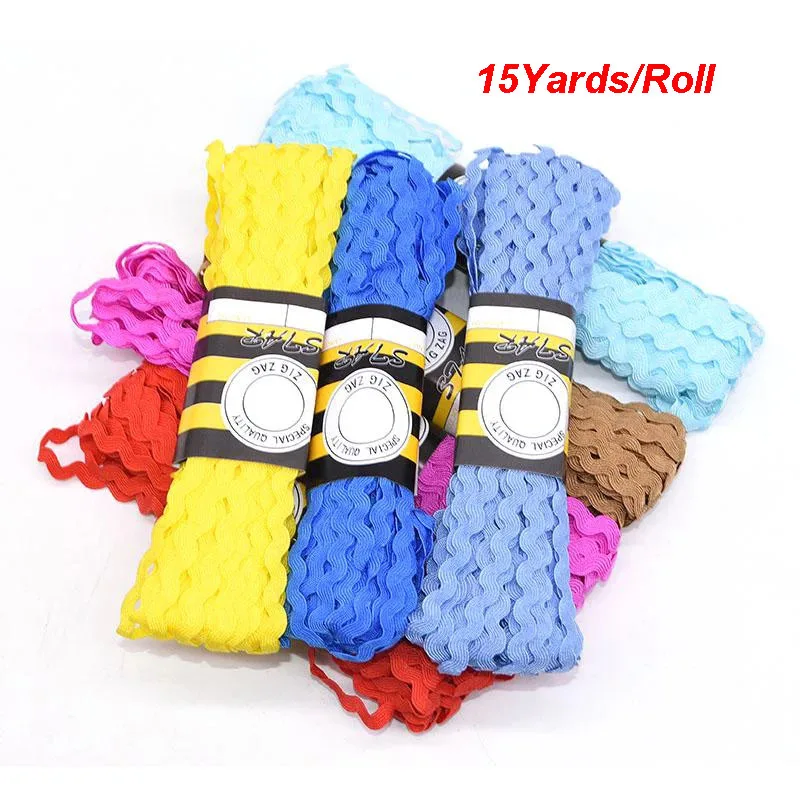 패치워크 공예 장 멀티 컬러 테릴렌 리본, 8mm Ric Rac Zig Zag 레이스 트리밍 리본, 15 야드/로트