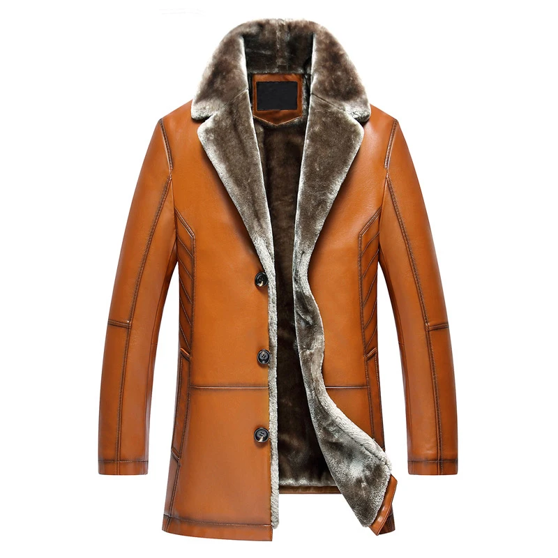 

2019 New Long Thicken Warm Winter Leather Jacket Men