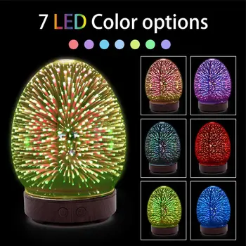 

3D Fireworks Glass Egg Shape Aromatherapy Diffuser Ultrasonic Air Humidifier with 7 Colorful LED Night Light Essential Oil Mist
