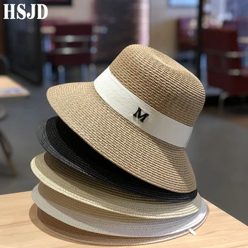 

Hats For Women Women's Sun Hat Female Summer M Letter Straw Hat Anti-UV Beach Visor Caps Fashion Ladies Ribbon Dome Panama Hat
