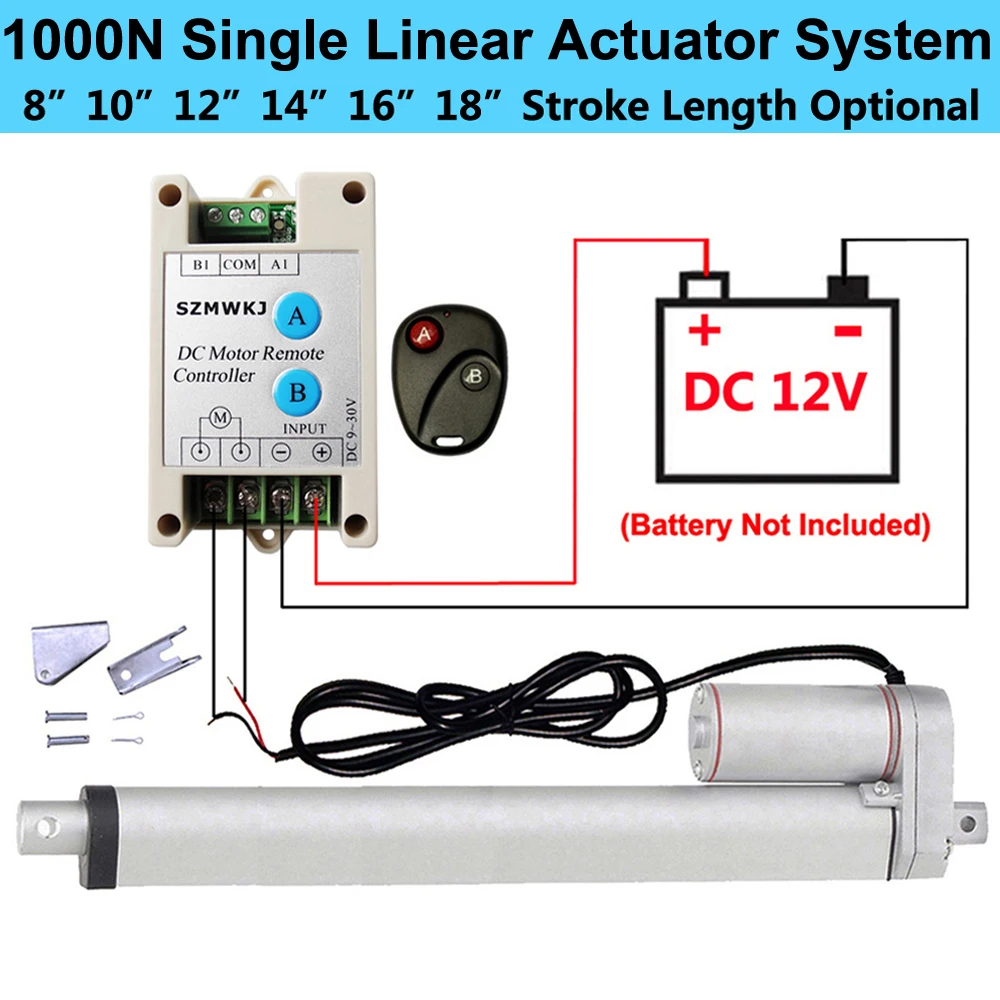 

Heavy Duty 1000N Single Linear Actuator System - 200-450mm Stroke 220lbs 12V DC Motor W/ Forward Reverse Controller W/ Brackets