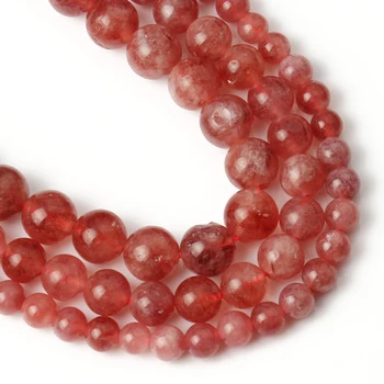 

6/8/10mm Strawberry Quartz Beads Natural Crystal Round Loose Stone Beads For Jewelry Making DIY Bracelet Necklace 15 inch