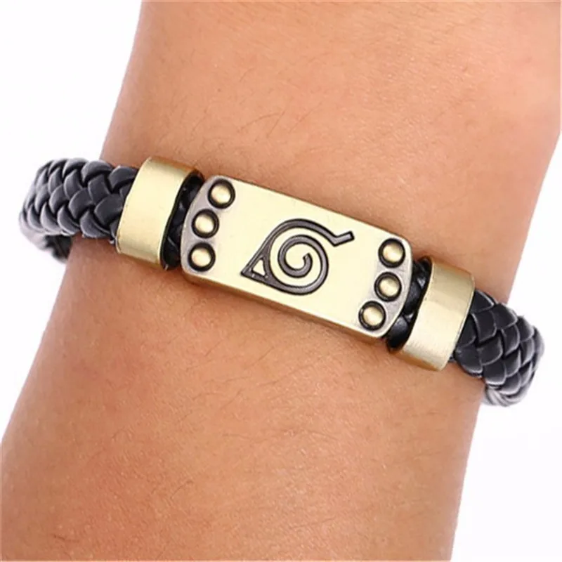 

Hot Anime Naruto Konoha Akatsuki Itachi Logo One Piece Skull Bracelet Leather Bracelets & Bangles Alloy Bracelet Wristbands Kids