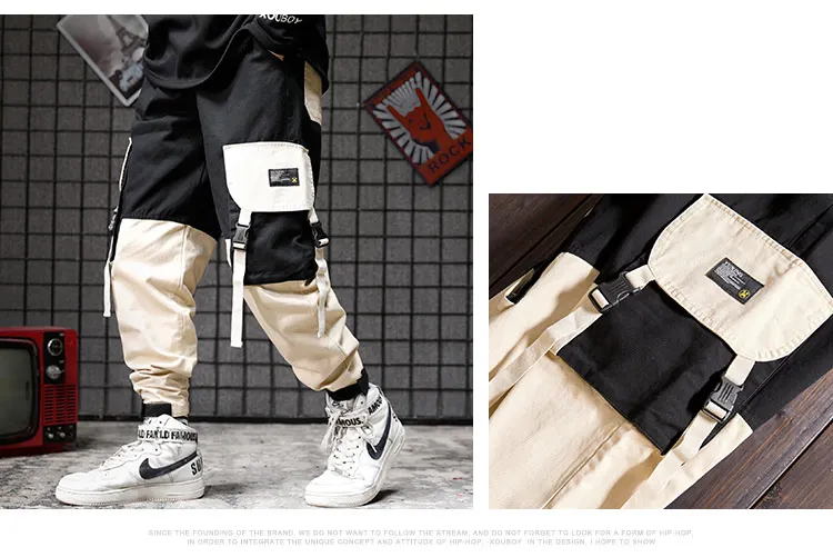 Мужские осенне-зимние черные и красные лоскутные брюки-карго в стиле хип-хоп в японском стиле, мужские винтажные джоггеры с карманами в стиле панк, повседневные спортивные штаны