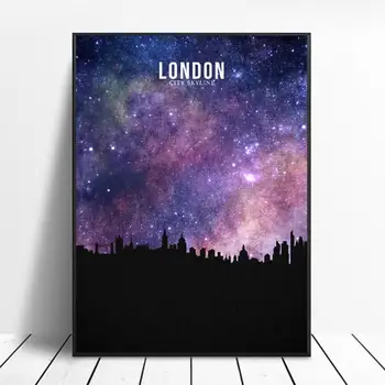 

LONDON Starry City Skyline Canvas Wall Art Print Modern Poster Wall Pictures Living Room Decor