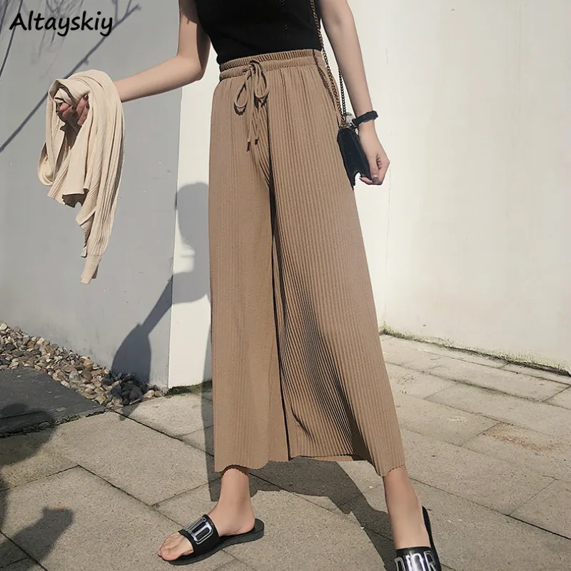 Capris Women Elastic Casual Solid Simple Loose Trousers Womens All-match Trendy Straight High Waist Pants Females Trousers Chic Capris Women Elastic Casual Solid Simple Loose Trousers Womens All-match Trendy Straight High Waist Pants Females Trousers Chic