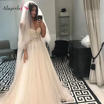 

Simple Strapless Tulle Wedding Dress Boho Elegant Backless Vestido de noiva Sweetheart Neckline Bride Dress 2020