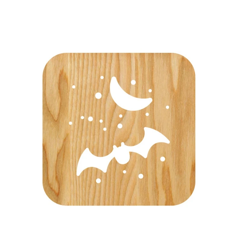 

Wooden Halloween Bat Lamp Children's Night Light Kids Bedroom Decoration Warm Light LED USB Night Light for Children Gift