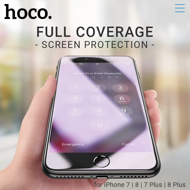 hoco закаленное стекло для iphone 7 8 plus полноэкранное защита экрана телефона 9h закаленная пленка 2.5D края тонкие рамки скрин протектор защитное стекло на айфон 7 8 для айфона 7 8 плюс от синего цвета anti blue ray