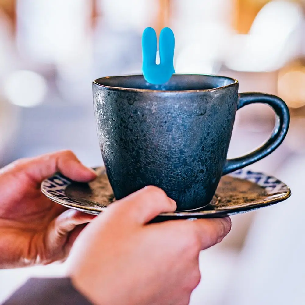 Tea Bag Hanger Cute Rabbit Shape Silicone Tea Bag Holder Soft And Reusable Clip Candy Colors Spoon Tray Fixed Teacup