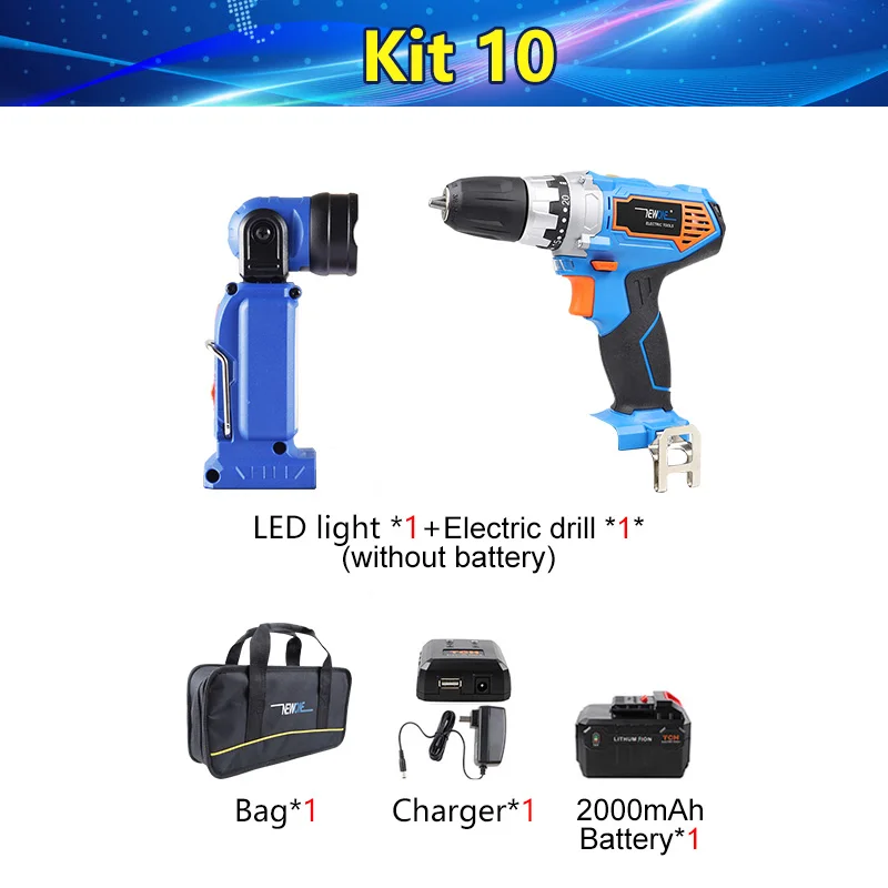 NEWONE 16V мини аккумуляторная дрель 3/8-дюймовый никель-кадмиевый аккумулятор, САПР для электрического шуруповерта Беспроводной Мощность с 2-Скорость - Цвет: Kit 10