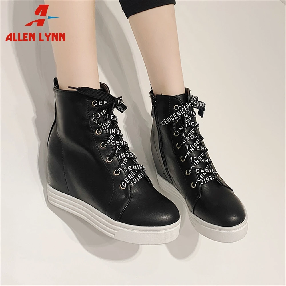 

ALLENLYNN New Hot Add Fur Autumn Winter Shoes Woman Boots Wedge High Heels Platform Zip Up Ankle Boots Woman Shoes