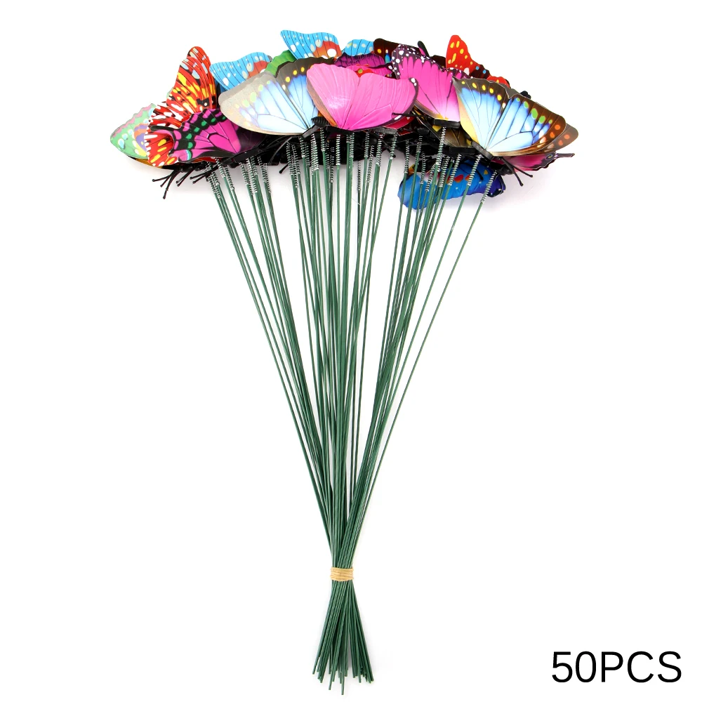 

50Pcs/lot 7cm artificial butterfly decorative garden pile outdoor birthday party decoration action figure toys for kids