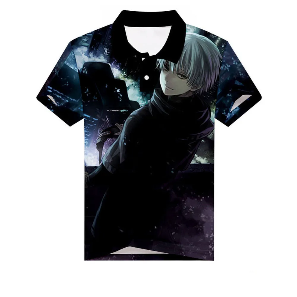 Футболка Поло с рисунком аниме «Токийский Гуль», Кен канеки, 3D принт, мужская спортивная Подростковая рубашка для гольфа, Повседневная летняя теннисная рубашка с коротким рукавом, футболки