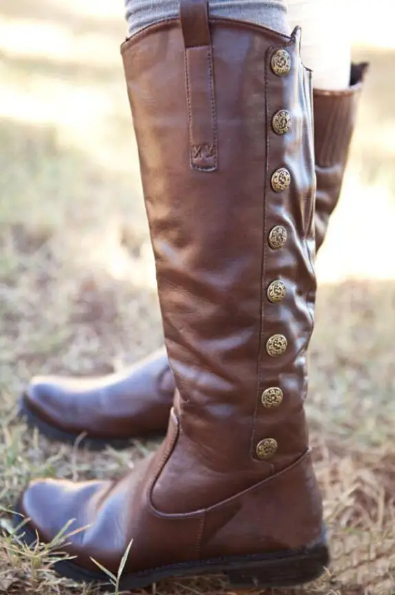 Botas mujer/Сапоги до колена; женская Винтажная обувь из искусственной кожи на плоской подошве; женские высокие сапоги для верховой езды на платформе с перекрестной шнуровкой; большие размеры