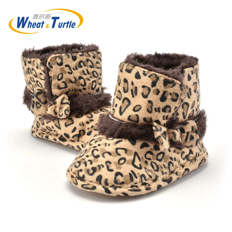Mother Kids Baby Shoes First Walkers Unisex Winter Leopard Boots For Infant Cotton Thinken Faux Fur Walker Soft