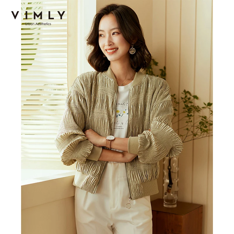 Женская короткая куртка на молнии Vimly однотонная Повседневная осенняя в винтажном стиле F1968|Куртки| |