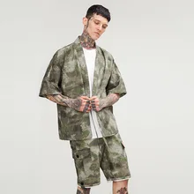 Японский стиль кимоно куртка мужская камуфляжная куртка размера плюс 3/4 рукав открытый стежок пальто Мужская ветровка кимоно топ