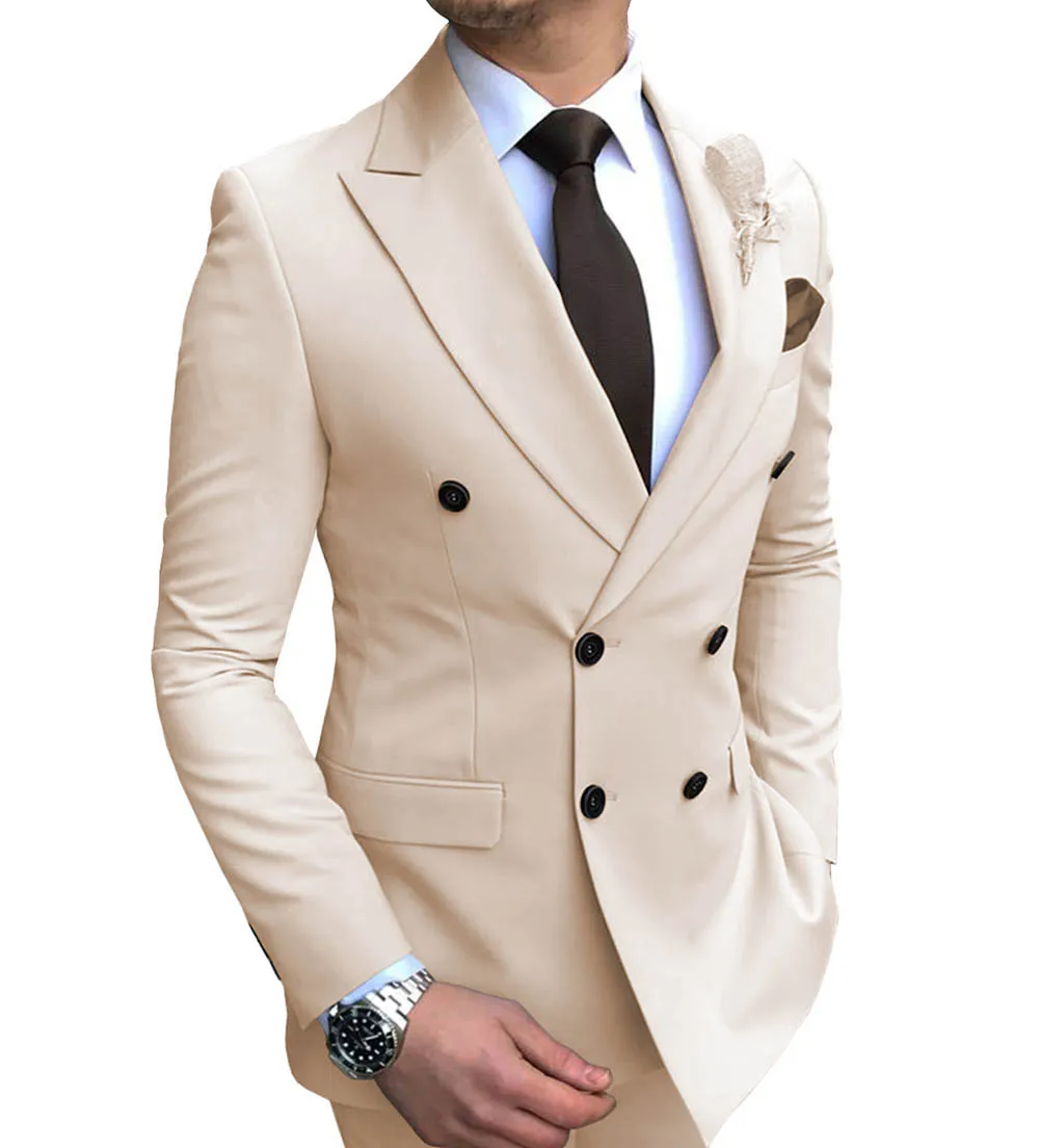 Mens Double-Breasted Suit Jacket Slim Fit Casual Peak Lapel Blazer Jacket for Weeding Groomman Prom Business (Only Blazer)