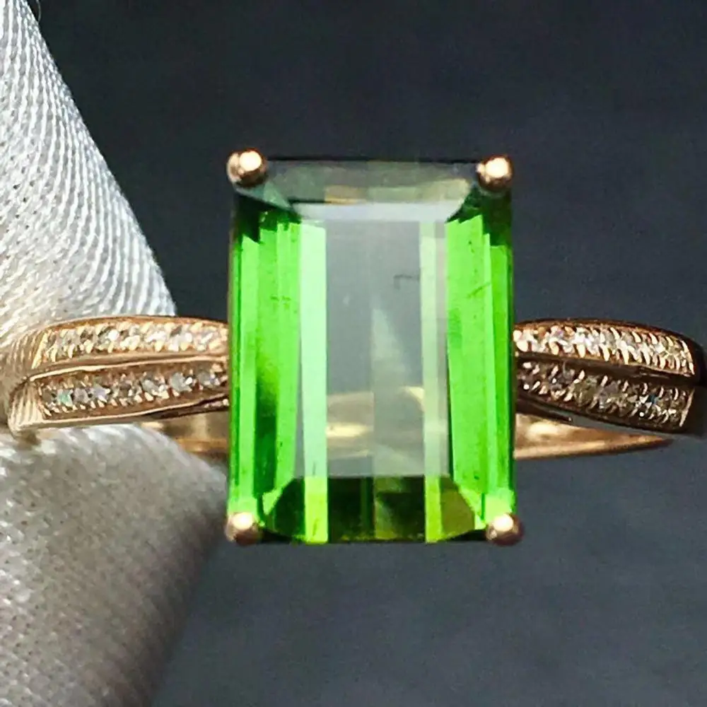 Fine Jewelry Real Pure 18 K Gold 100% Natural Green Tourmaline Gemstones 2.5ct Diamonds Male's Wedding Man's Rings | Украшения и