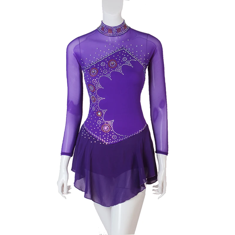 

Figure Skating Dress Women girl Ice Skating Dress Gymnastics Costume custom rhinestone navy blue B089