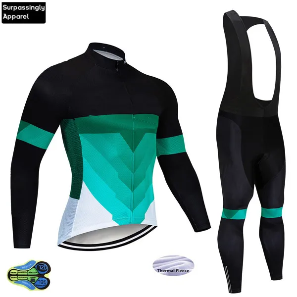 12D Gel Pad UCI World Tour Green Pro велосипедная Джерси, одежда для велоспорта, зимняя флисовая одежда с длинным рукавом для велоспорта, велосипедная спортивная одежда, Ropa Ciclismo - Цвет: 12D Gel Pad