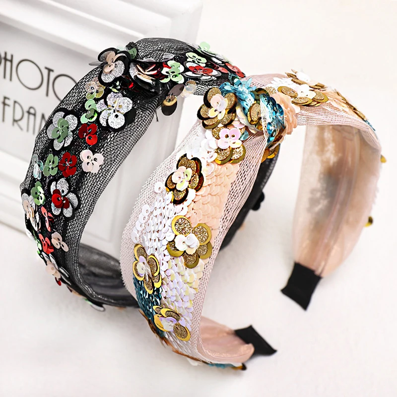 Fashion Sequins Lace Jewelled Hair Bands For Women Girls Lace Hairband Headband Hair Accessories Hair Clips