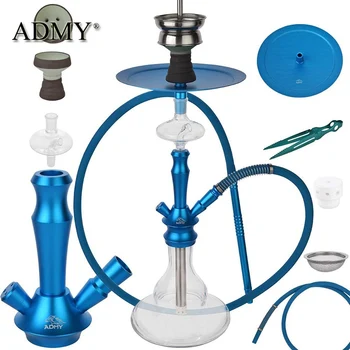 

ADMY Hookah Aluminum Narguile Set 63 cm 9 Holes Ceramic Diffuser Chimney Head Molasses Catcher Mouthpiece Silicone Hose Set